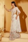 Buy_Suruchi Parakh_Off White Georgette Crepe Printed Floral V Neck Saree With Embroidered Blouse _Online_at_Aza_Fashions