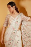 Shop_Suruchi Parakh_Off White Georgette Crepe Printed Floral V Neck Saree With Embroidered Blouse _Online_at_Aza_Fashions