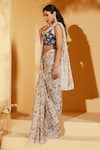 suruchi parakh_Off White Georgette Crepe Printed Floral Round Pre-draped Pant Saree With Blouse_Online_at_Aza_Fashions