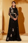 Buy_suruchi parakh_Black Georgette Crepe Embroidered Floral Round Solid Saree With Jacket Blouse_at_Aza_Fashions