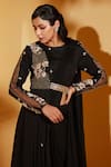 suruchi parakh_Black Georgette Crepe Embroidered Floral Round Solid Saree With Jacket Blouse_Online_at_Aza_Fashions