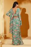 Shop_Suruchi Parakh_Green Georgette, Crepe Embroidery, Floral Print Pre-draped Saree With Blouse _at_Aza_Fashions