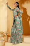 Buy_Suruchi Parakh_Green Georgette, Crepe Embroidery, Floral Print Pre-draped Saree With Blouse _Online_at_Aza_Fashions