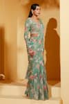 Shop_Suruchi Parakh_Green Georgette, Crepe Embroidery, Floral Print Pre-draped Saree With Blouse _Online_at_Aza_Fashions