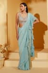 Buy_suruchi parakh_Blue Georgette Crepe Embroidered Sequins Ruffle Pre-draped Saree With Blouse_at_Aza_Fashions