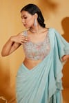 suruchi parakh_Blue Georgette Crepe Embroidered Sequins Ruffle Pre-draped Saree With Blouse_at_Aza_Fashions
