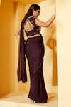 Shop Suruchi Parakh Wine Georgette Embroidery High Neck Pre-draped Saree With Hand Blouse at Aza Fashions Shop_Suruchi Parakh_Wine Georgette Embroidery High Neck Pre-draped Saree With Hand Blouse _at_Aza_Fashions