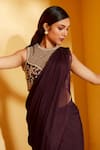 Buy Suruchi Parakh Wine Georgette Embroidery High Neck Pre-draped Saree With Hand Blouse Online at Aza Fashions Buy_Suruchi Parakh_Wine Georgette Embroidery High Neck Pre-draped Saree With Hand Blouse _Online_at_Aza_Fashions