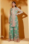 Buy_Suruchi Parakh_Green Crepe, Georgette Embroidery Round Neck Floral Print Tunic With Pant _at_Aza_Fashions