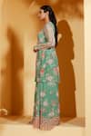 Suruchi Parakh_Green Crepe, Georgette Embroidery Round Neck Floral Print Tunic With Pant _Online_at_Aza_Fashions