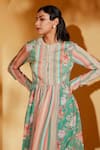 Buy_Suruchi Parakh_Green Crepe, Georgette Embroidery Round Neck Floral Print Tunic With Pant _Online_at_Aza_Fashions