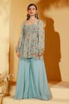Buy_Suruchi Parakh_Blue Crepe, Georgette Square Neck Floral Print Peplum Tunic With Pant _at_Aza_Fashions