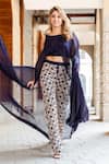 Buy_Masumi Mewawalla_Blue Dupion Asymmetric Draped Crop Top And Pant Set  _at_Aza_Fashions