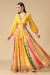 Buy_Ikha Couture_Multi Color Georgette Tie-dyed And Embroidered Abstract Lehenga & Blouse Set 