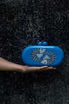 Buy_Riti_Blue Hand Painted Machlee Wood Clutch _Online_at_Aza_Fashions