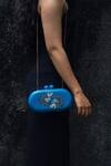 Shop_Riti_Blue Hand Painted Machlee Wood Clutch _Online_at_Aza_Fashions