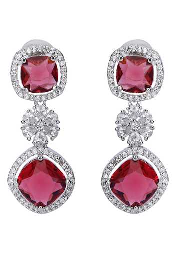 Buy_Auraa Trends_Red Zari, Diamonds Zircon Embellished Necklace Set 