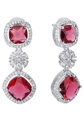Shop_Auraa Trends_Red Zari, Diamonds Zircon Embellished Necklace Set 