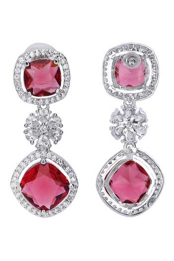 Auraa Trends_Red Zari, Diamonds Zircon Embellished Necklace Set _Online