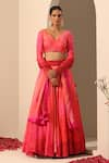 Buy_POMCHA JAIPUR_Pink Lehenga Muslin Silk Floral V Neck Gul Bahaar Set _at_Aza_Fashions