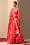 Shop_POMCHA JAIPUR_Pink Lehenga Muslin Silk Floral V Neck Gul Bahaar Set _Online_at_Aza_Fashions