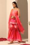 Buy_Pomcha Jaipur_Pink Muslin, Chiffon Gota Patti V-neck Gul Bahaar Peplum Tunic And Sharara Set _Online_at_Aza_Fashions