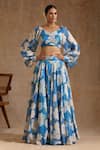 POMCHA JAIPUR_Blue Organza Sweetheart Gul Fiza Floral Pattern Lehenga Set _Online_at_Aza_Fashions