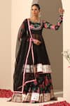 Buy_POMCHA JAIPUR_Black Anarkali(solid) Organza Round Gul Gulaab Anarkali Lehenga Set _at_Aza_Fashions