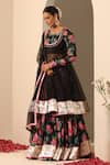 Buy_POMCHA JAIPUR_Black Anarkali(solid) Organza Round Gul Gulaab Anarkali Lehenga Set _Online_at_Aza_Fashions