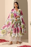 Buy_Pomcha Jaipur_White Georgette, Cotton Embroidery Gul Gulistan Floral Pattern Anarkali Pant Set _at_Aza_Fashions
