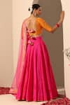 Shop_POMCHA JAIPUR_Pink Lehenga And Blouse Tafetta Silk Embroidered Gota Lace V Gul Tasseled Set_at_Aza_Fashions