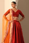 POMCHA JAIPUR_Red Lehenga And Blouse Tafetta Silk V Neck Gul Solid Set _Online_at_Aza_Fashions