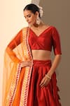 Buy_POMCHA JAIPUR_Red Lehenga And Blouse Tafetta Silk V Neck Gul Solid Set _Online_at_Aza_Fashions