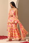 Buy_Pomcha Jaipur_Yellow Muslin, Chiffon Gul Rangrez Floral Pattern Peplum Tunic Sharara Set _Online_at_Aza_Fashions