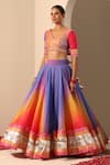 Buy_POMCHA JAIPUR_Multi Color Lehenga And Blouse Organza V Neck Gul Rangriti Set_Online_at_Aza_Fashions