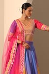Shop_POMCHA JAIPUR_Multi Color Lehenga And Blouse Organza V Neck Gul Rangriti Set_at_Aza_Fashions