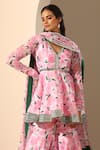 Shop_Pomcha Jaipur_Pink Muslin, Chiffon Gota Gul Rozi Floral Pattern Peplum Tunic Sharara Set _at_Aza_Fashions