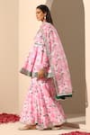Shop_Pomcha Jaipur_Pink Muslin, Chiffon Gota Gul Rozi Floral Pattern Peplum Tunic Sharara Set _Online_at_Aza_Fashions