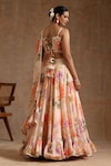 Shop_POMCHA JAIPUR_Peach Georgette Floral Square Gul Ruhani Pattern Lehenga Set_at_Aza_Fashions