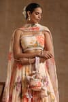 Buy_POMCHA JAIPUR_Peach Georgette Floral Square Gul Ruhani Pattern Lehenga Set_Online_at_Aza_Fashions