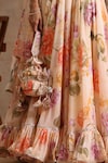 POMCHA JAIPUR_Peach Georgette Floral Square Gul Ruhani Pattern Lehenga Set_at_Aza_Fashions