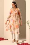 Buy_Pomcha Jaipur_Peach Georgette, Cotton, Silk Gul Ruhani Floral Pattern Kurta And Pant Set _at_Aza_Fashions