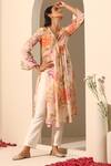 Pomcha Jaipur_Peach Georgette, Cotton, Silk Gul Ruhani Floral Pattern Kurta And Pant Set _Online_at_Aza_Fashions