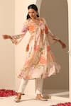 Buy_Pomcha Jaipur_Peach Georgette, Cotton, Silk Gul Ruhani Floral Pattern Kurta And Pant Set _Online_at_Aza_Fashions
