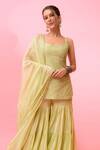 Buy_PUNIT BALANA_Green Chanderi Silk Tonal Embroidery Resham Round Neck Noor Kurta Gharara Set _at_Aza_Fashions