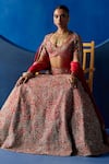 Buy_Mrunalini Rao_Red , Organza Zari, Embroidery V-neck Ahvi Raw Bridal Lehenga Set _Online_at_Aza_Fashions
