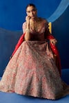 Shop_Mrunalini Rao_Red , Organza Zari, Embroidery V-neck Ahvi Raw Bridal Lehenga Set _Online_at_Aza_Fashions