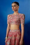 Shop_Mrunalini Rao_Red Leather, Organza, Silk Embroidery, Zari Round Radha Raw Bridal Lehenga Set _at_Aza_Fashions