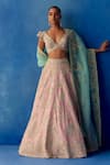 Buy_Mrunalini Rao_Pink Silk, Organza Embroidery V-neck Vartika Zardozi Bridal Lehenga Set _at_Aza_Fashions