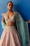 Shop_Mrunalini Rao_Pink Silk, Organza Embroidery V-neck Vartika Zardozi Bridal Lehenga Set _at_Aza_Fashions